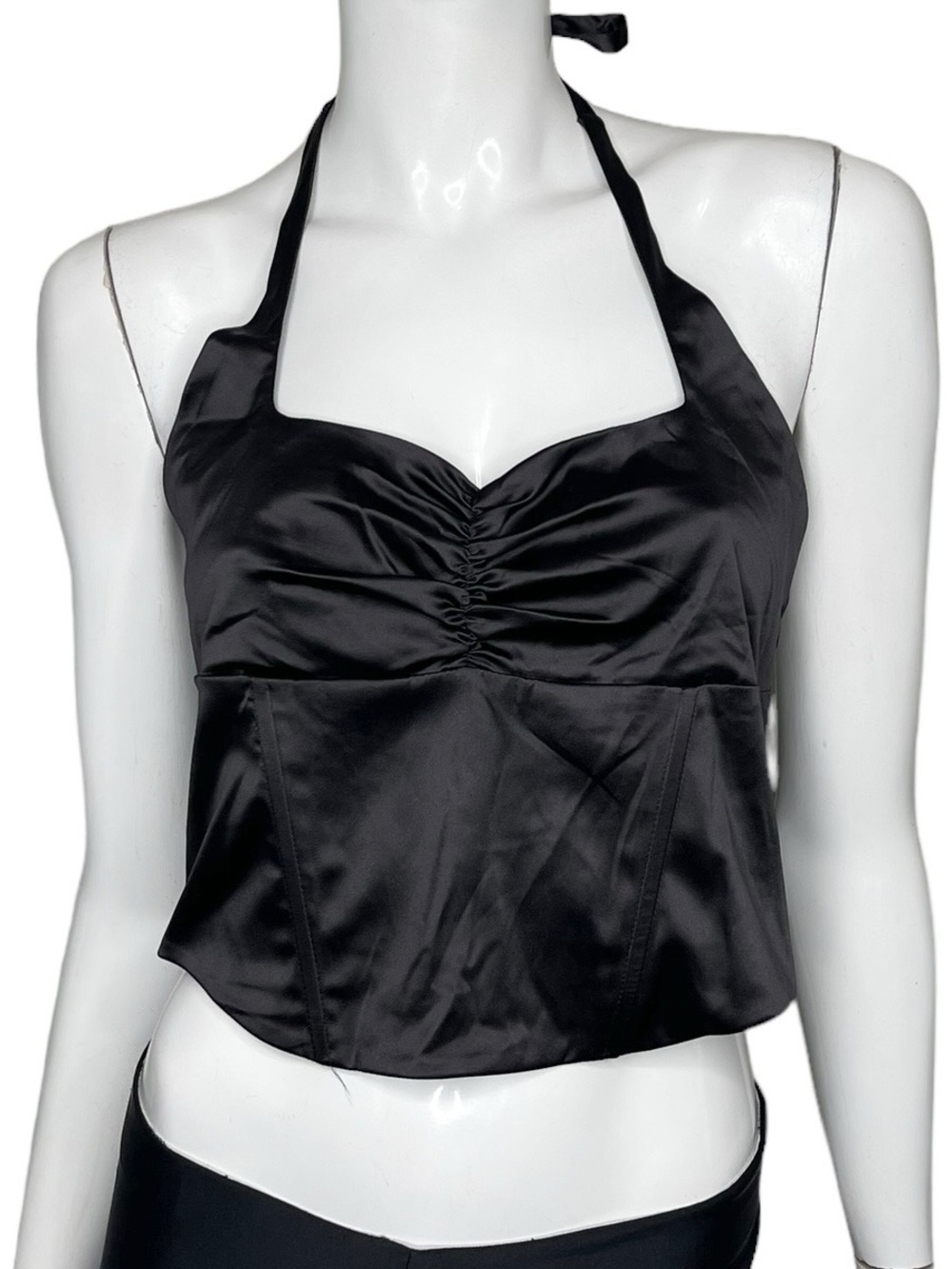 Tic Toc Women’s Black Satin Halter Crop Top - Classic Chic NWT